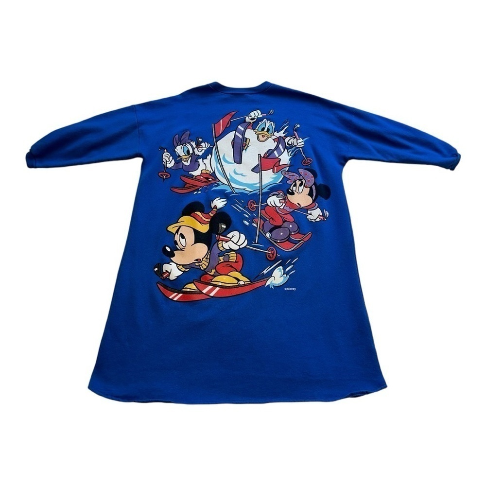 Vintage 90s Mickey Unlimited Disney Ski Sleep Shirt Tunic Dress Blue Graphic OS